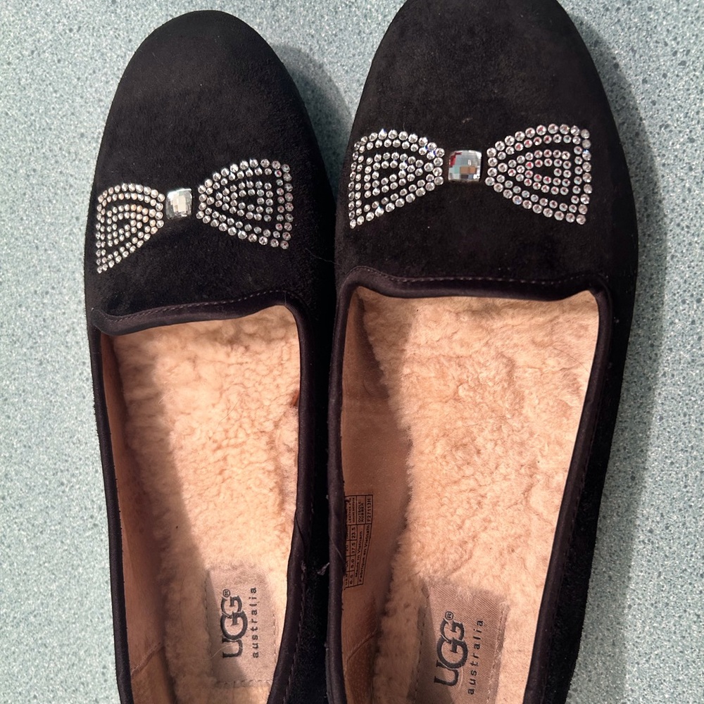 Rare UGG Black Flats with Rhinestone Detail